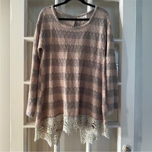 A’ reve striped crochet tie up sweater